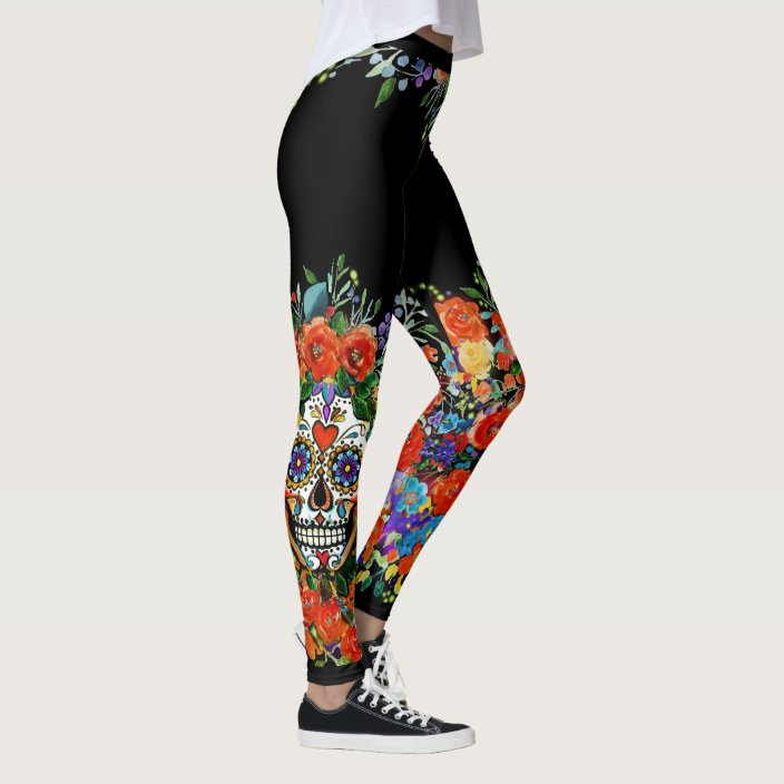 floral skull leggings
