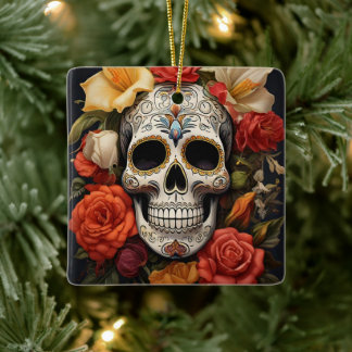 Sugar Skull Floral Ornament