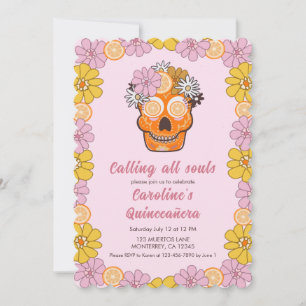 Sugar Skull Floral Quinceanera Invitation