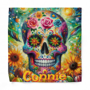 Sugar Skull Floral Roses Sunflower Personalized Bandana
