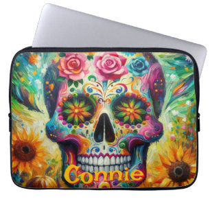 Sugar Skull Floral Roses Sunflower Personalized Laptop Sleeve