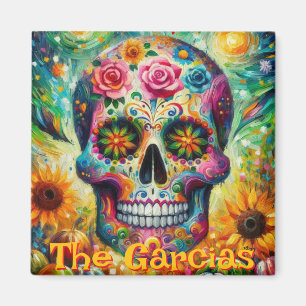 Sugar Skull Floral Roses Sunflower Personalized Magnet