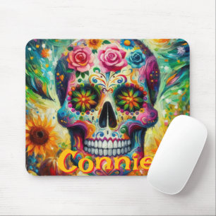 Sugar Skull Floral Roses Sunflower Personalized Mouse Pad