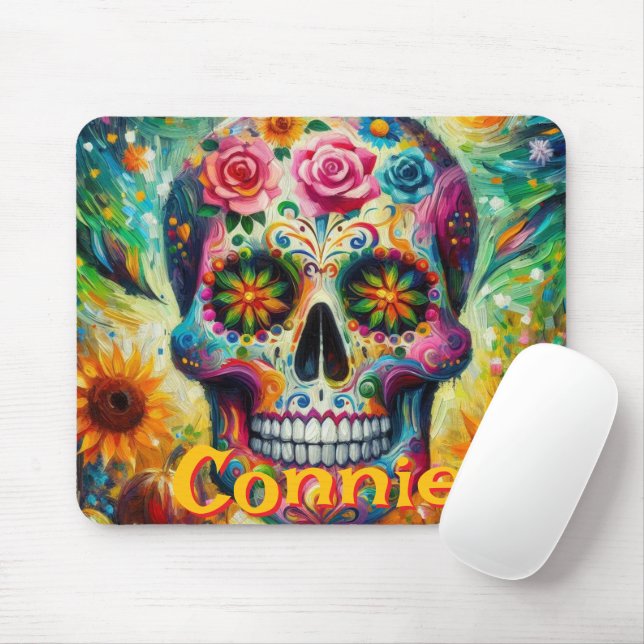 Sugar Skull Floral Roses Sunflower Personalized Mouse Pad (With Mouse)