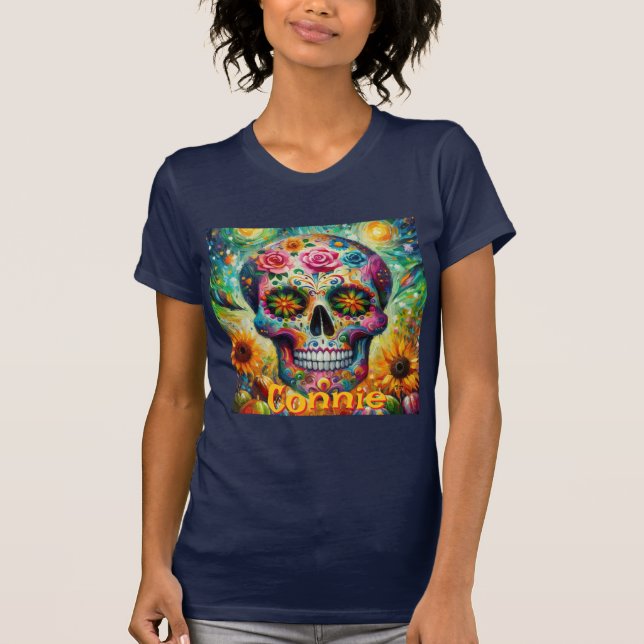 Sugar Skull Floral Roses Sunflower Personalized T-Shirt (Front)