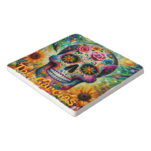 Sugar Skull Floral Roses Sunflower Personalized Trivet