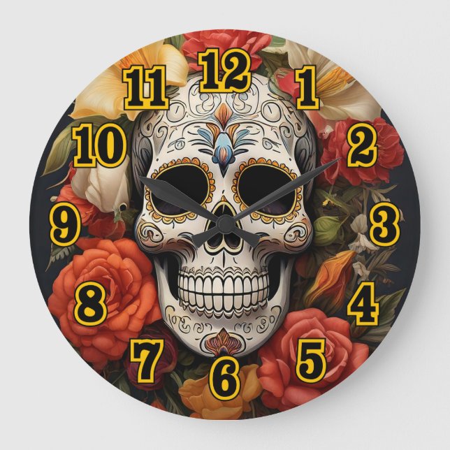 Sugar Skull Floral Wall Clock (Front)