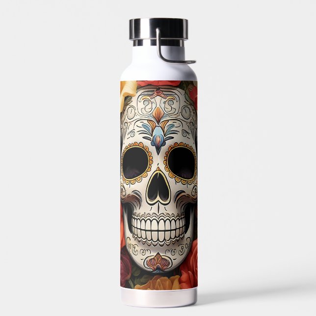 Sugar Skull Floral Water Bottle (Left)