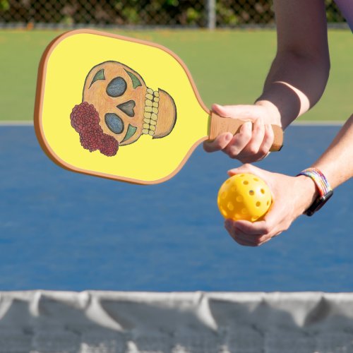 Sugar Skull Floral Yellow Gothic Pickleball Paddle