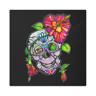 SUGAR SKULL & FLOWER 12"x12" Metal Print