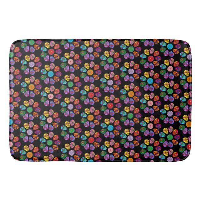 Sugar Skull Flower Bathroom Mat (Front)