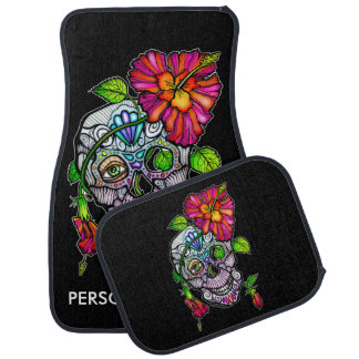 SUGAR SKULL & FLOWER CAR FLOOR MAT