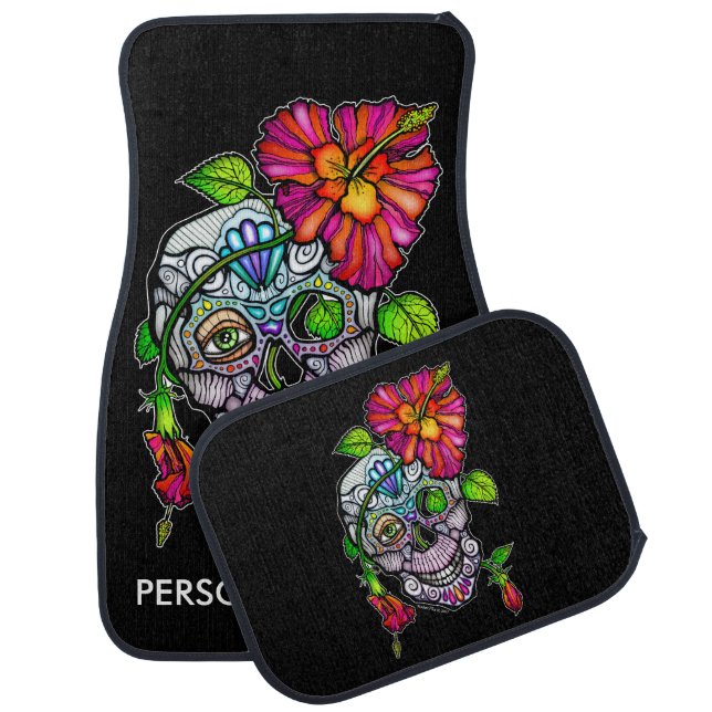 SUGAR SKULL & FLOWER CAR FLOOR MAT (Set)