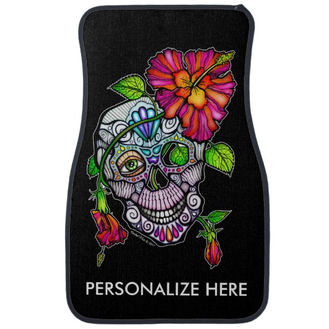 SUGAR SKULL & FLOWER CAR MAT (Front)