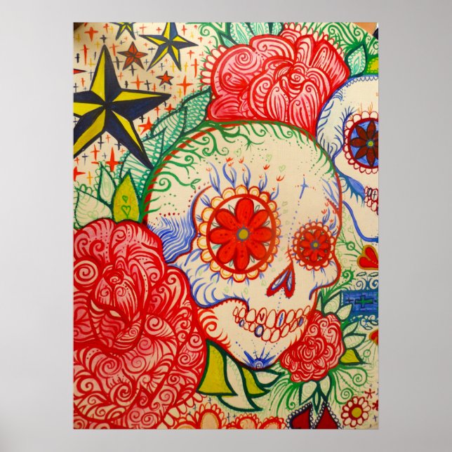 sugar skull flower day of the dead poster art (Front)