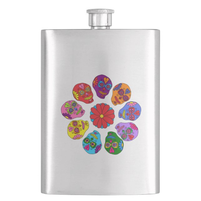 Sugar Skull Flower Flask (Front)