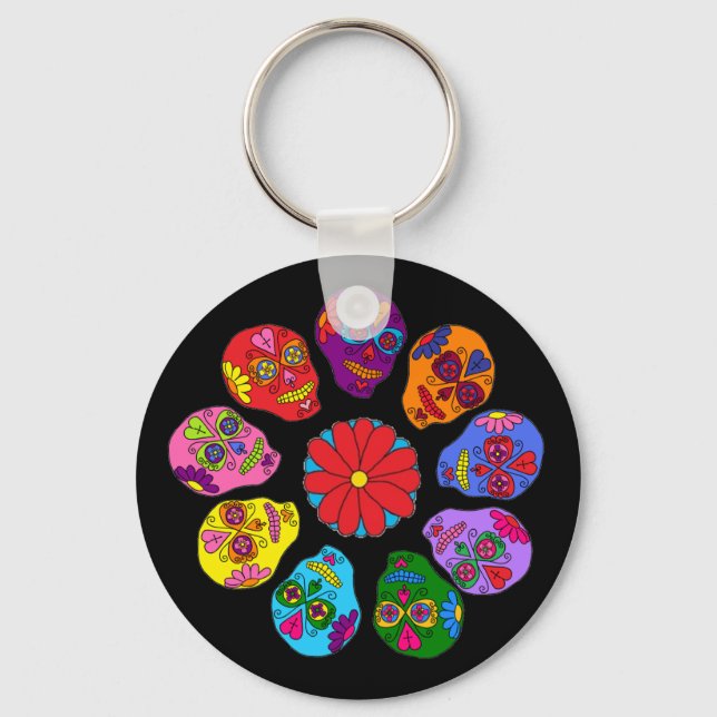 Sugar Skull Flower Keychain (Front)