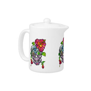 SUGAR SKULL & FLOWER TEAPOT