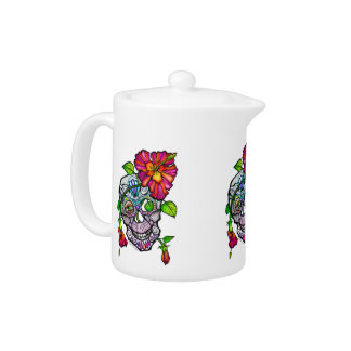 SUGAR SKULL & FLOWER TEAPOT