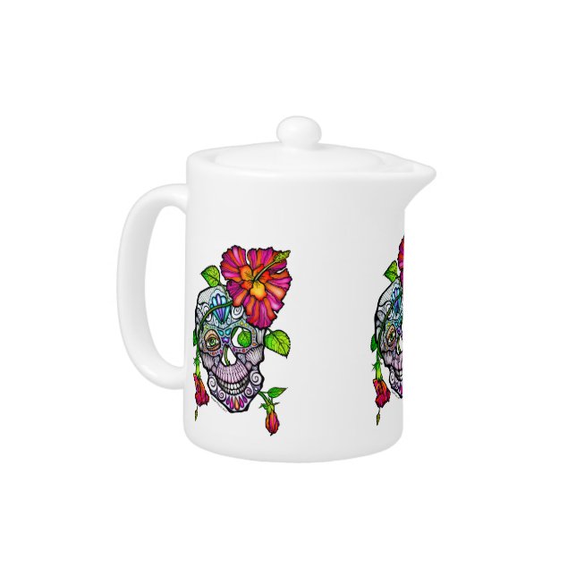 SUGAR SKULL & FLOWER TEAPOT (Left)