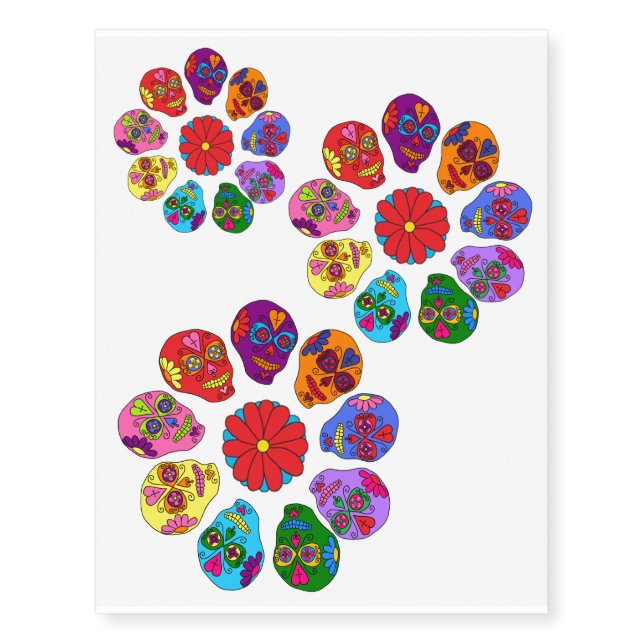Sugar Skull Flower Temporary Tattoos (Front)