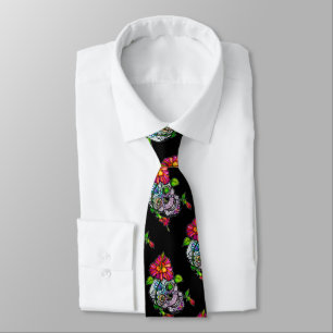 SUGAR SKULL & FLOWER TIE