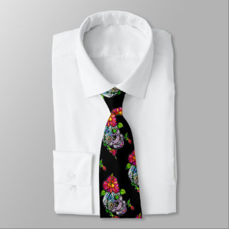 SUGAR SKULL & FLOWER TIE