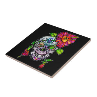 SUGAR SKULL & FLOWER TILE