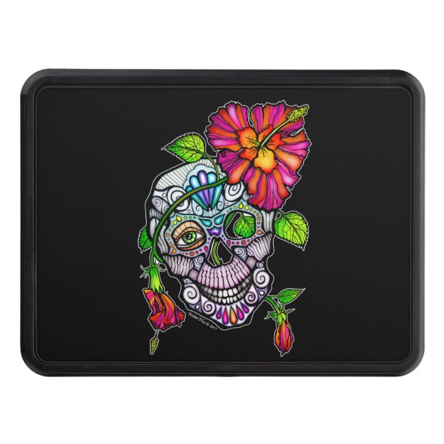 SUGAR SKULL & FLOWER TRAILER HITCH COVER (Front)