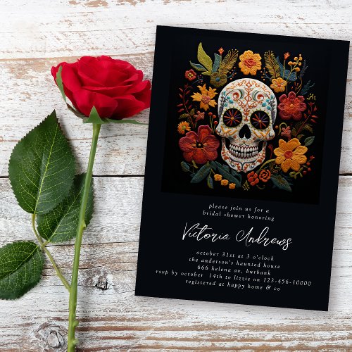 Sugar Skull Flowers Gothic Bridal Shower Invitation