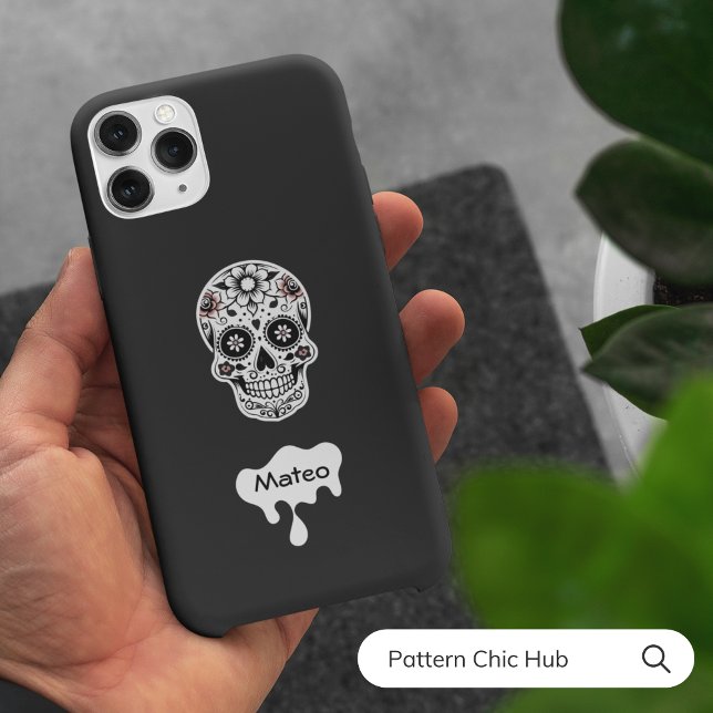 Sugar Skull Flowers Halloween Cute Beautiful Black Case-Mate iPhone Case (Creator Uploaded)