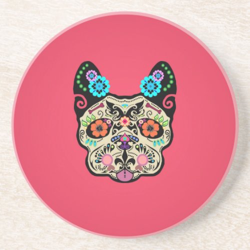Sugar Skull Frenchie _ Pink Coaster