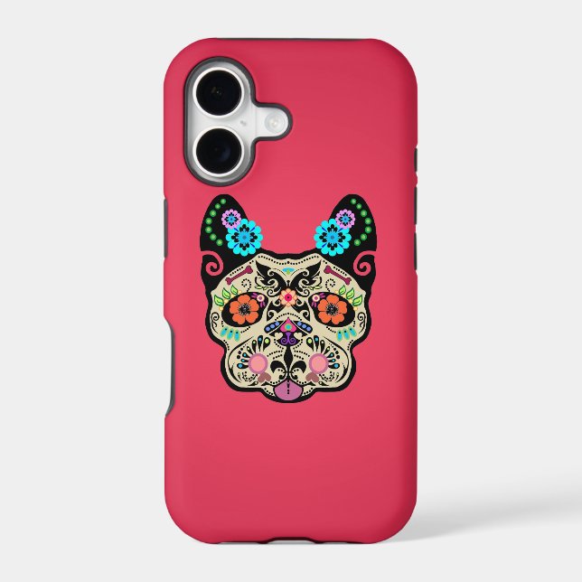 Sugar Skull Frenchie - Pink Iphone Case (Back)