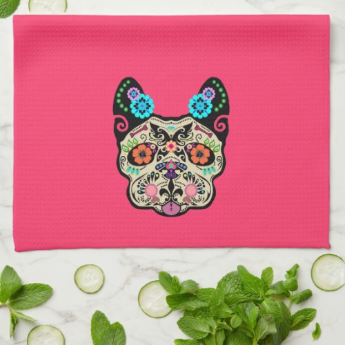 Sugar Skull Frenchie _ Pink Towel