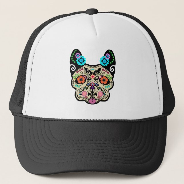 Sugar Skull Frenchie Trucker Hat (Front)