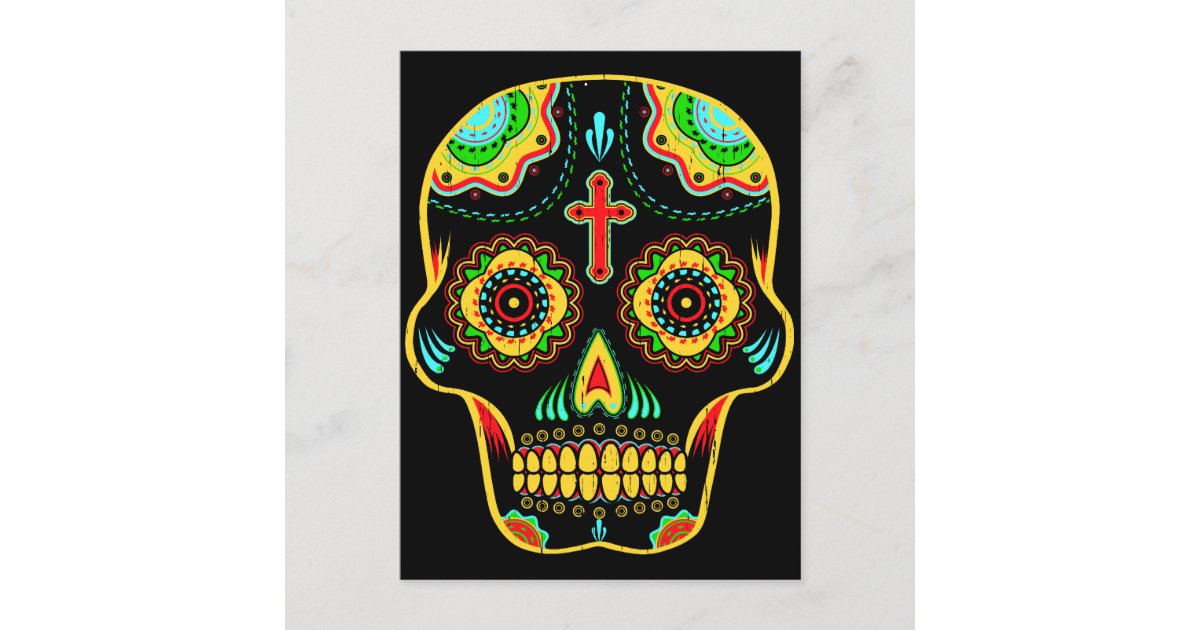 Sugar skull full color postcard Zazzle