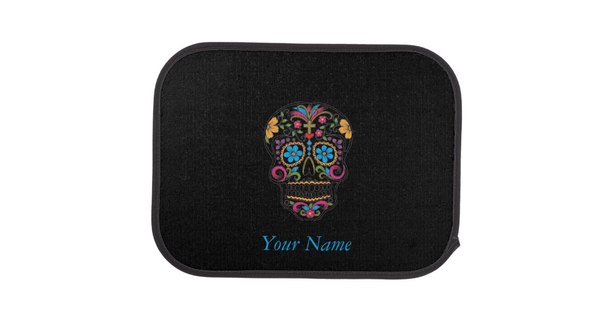 Blue Sugar Skull Print Floor Mat