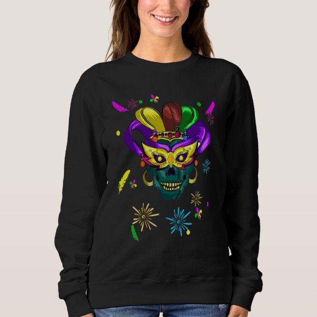 Sugar Skull Funny Carnival Mask Jester Hat Best Ma Sweatshirt (Front)