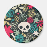 Sugar skull, funny monster, floral pattern, tropic magnet