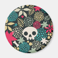 Sugar skull, funny monster, floral pattern, tropic