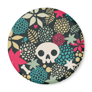 Sugar skull, funny monster, floral pattern, tropic magnet