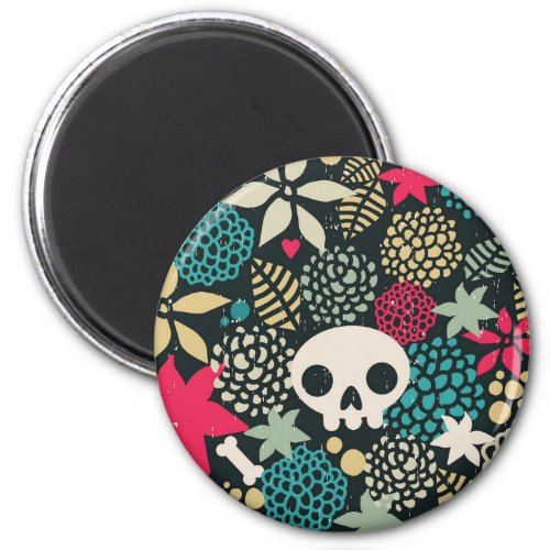 Sugar skull funny monster floral pattern tropic magnet