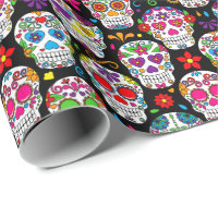 sugar skull gift wrap bright colors on black