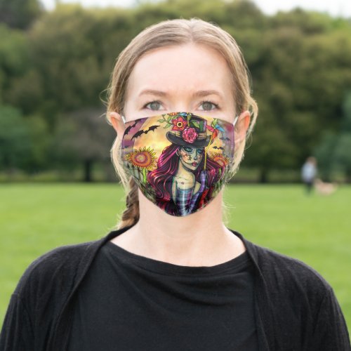 Sugar Skull Girl Art by Molly Harrison Adult Cloth Face Mask