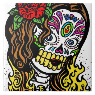 Sugar Skull Girl Ceramic Tile