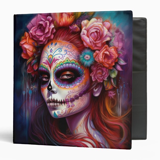 Sugar Skull Girl Day Of The Dead 3 Ring Binder (Front/Inside)
