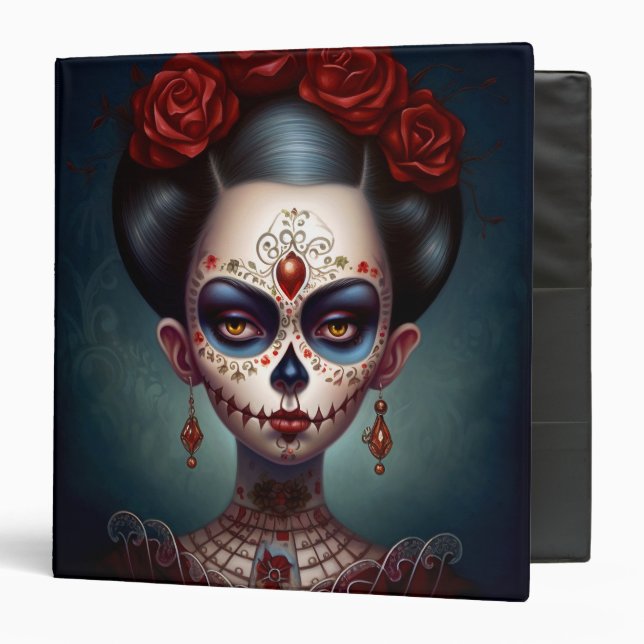 Sugar Skull Girl Day Of The Dead 3 Ring Binder (Front/Inside)