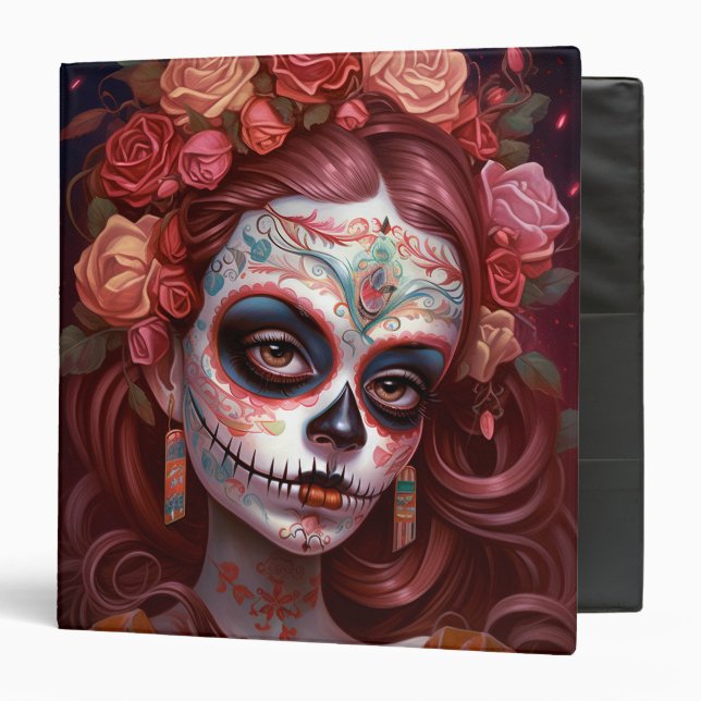Sugar Skull Girl Day Of The Dead 3 Ring Binder (Front/Inside)