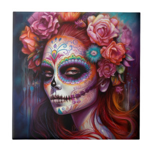 Sugar Skull Girl Day Of The Dead Ceramic Tile