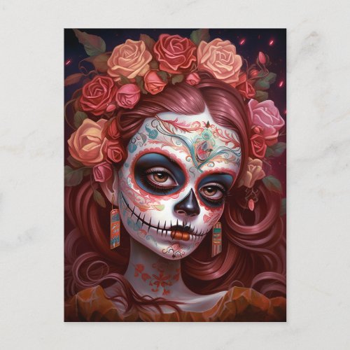 Sugar Skull Girl Day Of The Dead Postcard